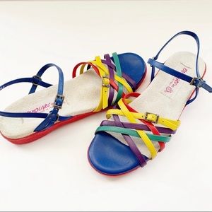 Vtg Retro Rainbow Strappy Leather Sandals🌈